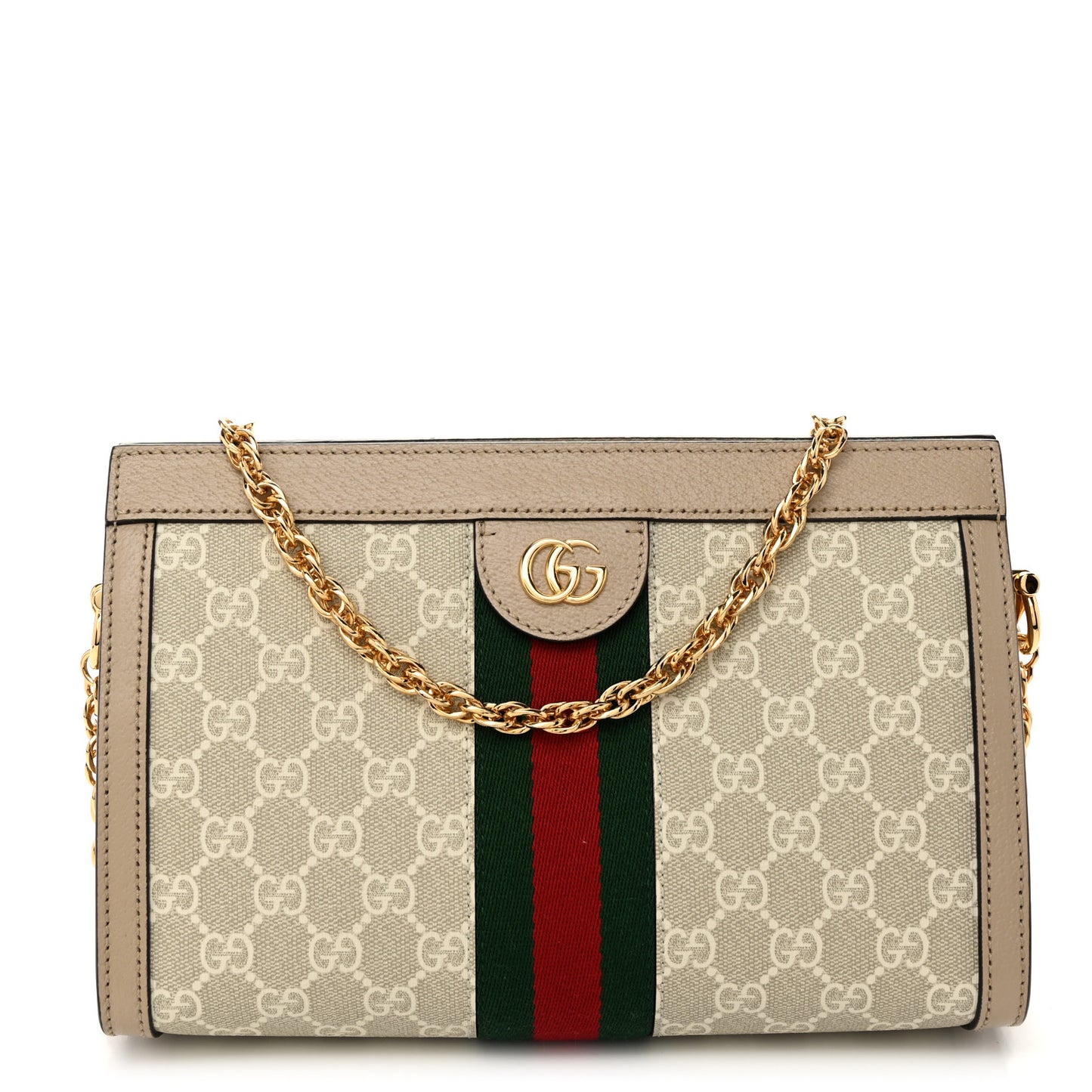 GG Supreme Monogram Textured Dollar Calfskin Web Small Ophidia Chain Shoulder Bag Beige Mystic White Oatmeal
