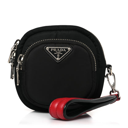 Prada Tessuto Nylon Pocket Small Wristlet Pouch Black Fuoco 1 of 8