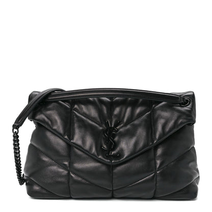 Saint Laurent Lambskin Quilted Monogram Monochrome Medium Loulou Puffer Chain Satchel Black 1 of 10