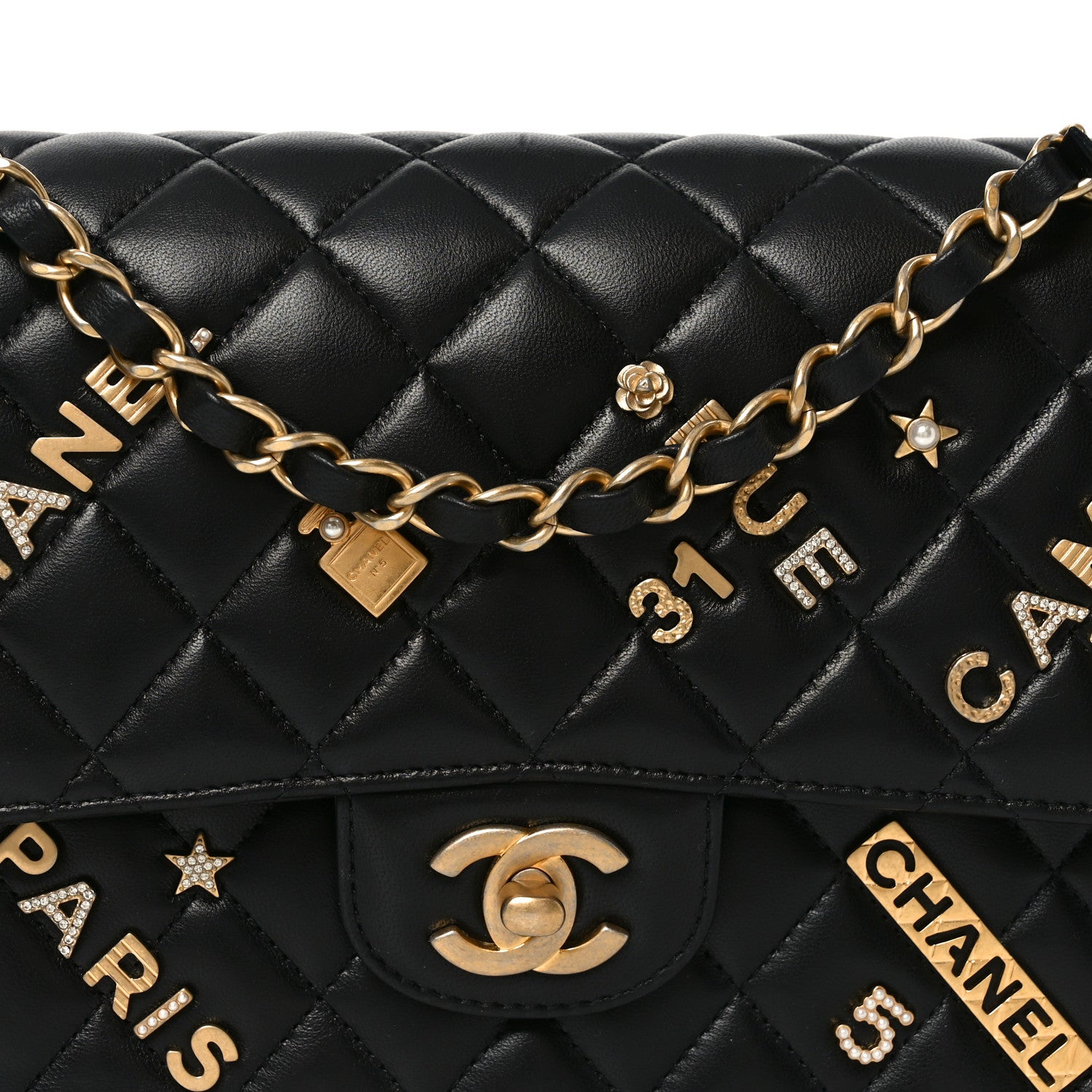 Chanel Lambskin Quilted Medium Rue Cambon Charms Double Flap Black 8 of 10