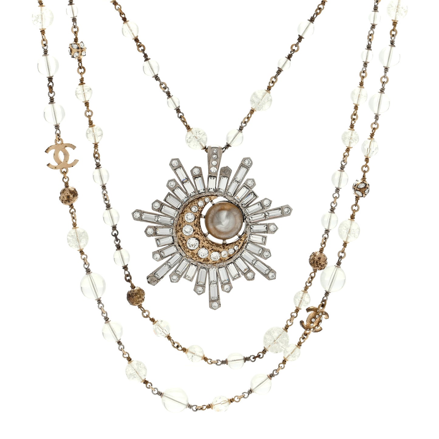 Beaded Crystal CC Celestial Long Necklace Gold