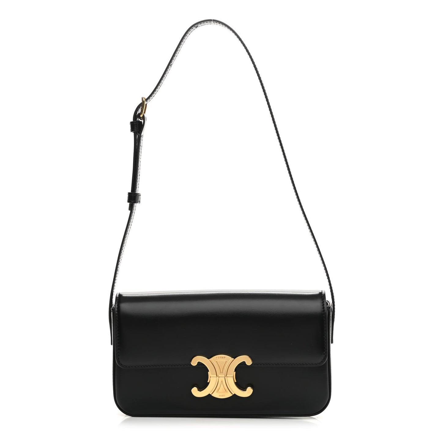 Shiny Calfskin Triomphe Shoulder Bag Black