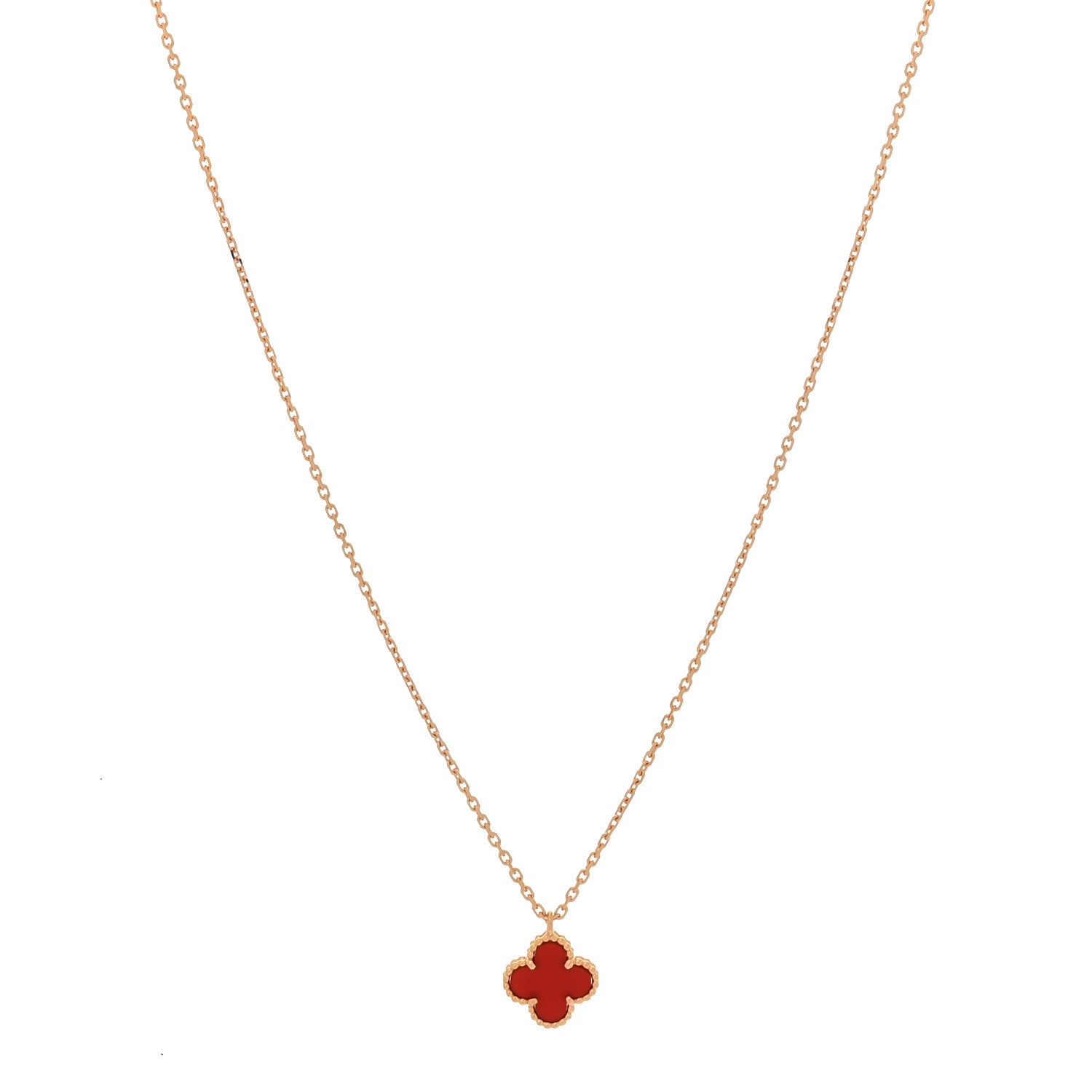 Van Cleef & Arpels 18K Rose Gold Carnelian Sweet Alhambra Pendant Necklace 1 of 6
