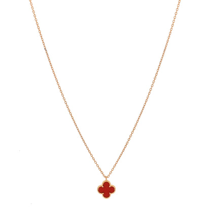 Van Cleef & Arpels 18K Rose Gold Carnelian Sweet Alhambra Pendant Necklace 1 of 6