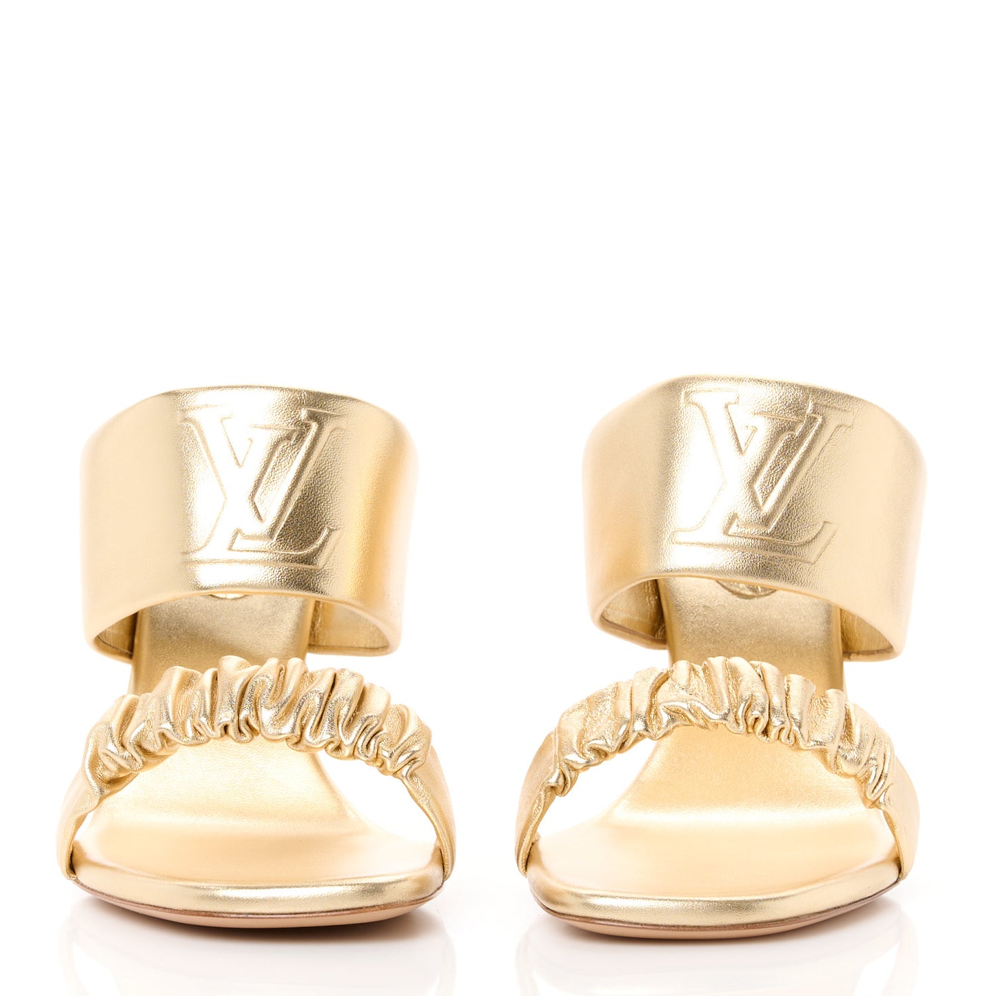 Metallic Lambskin Drapy Heel Mules 39 Gold