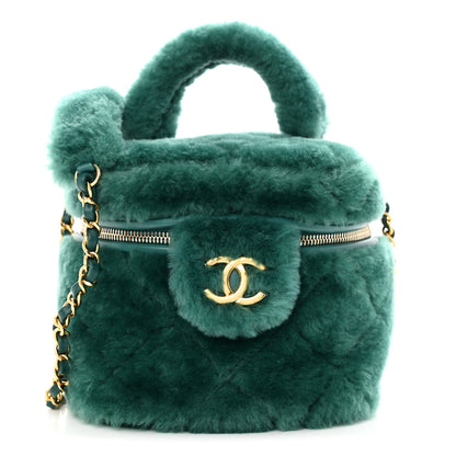 Chanel Shearling Lambskin Quilted Small Vanity Case Green 1 of 10