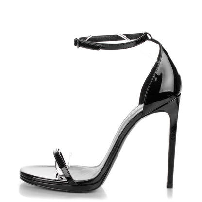 Saint Laurent Patent Calfskin Jane 110 Ankle Strap Sandals 41 Black 1 of 7