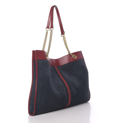 Gucci Suede Calfskin Large Rajah Chain Tote New Blue Romantic Cherry 3 of 11