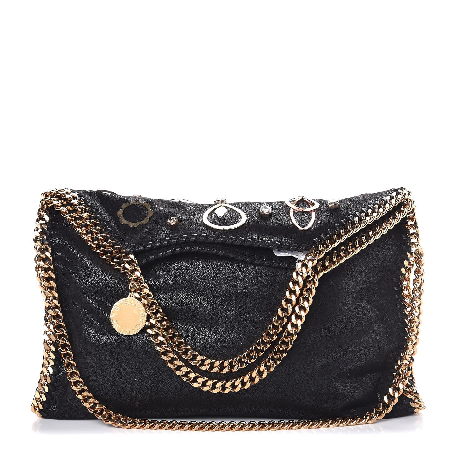 Embellished Shaggy Deer Falabella Fold Over Tote Black