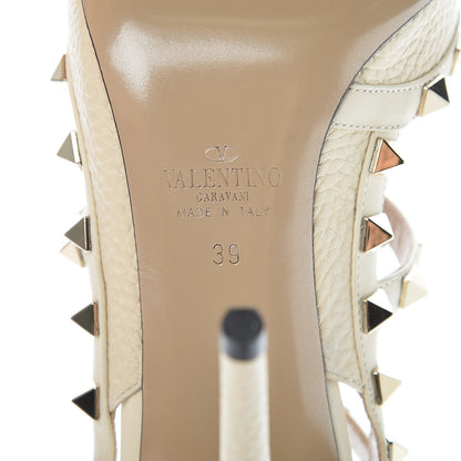 Valentino Garavani Pebbled Calfskin Rockstud Ankle Strap Pumps 39 Light Ivory 6 of 9