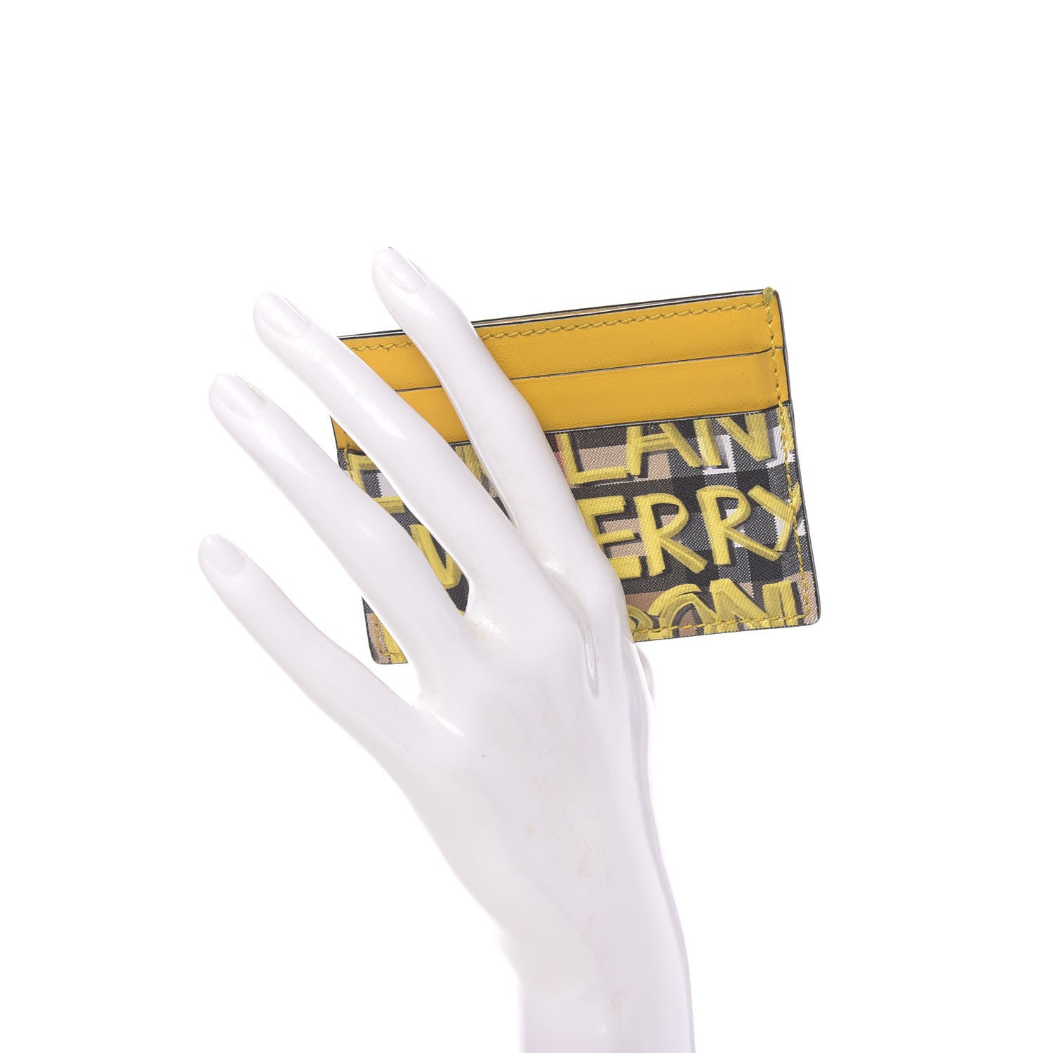 Burberry Calfskin Vintage Check Graffiti Print Card Holder Yellow 2 of 8