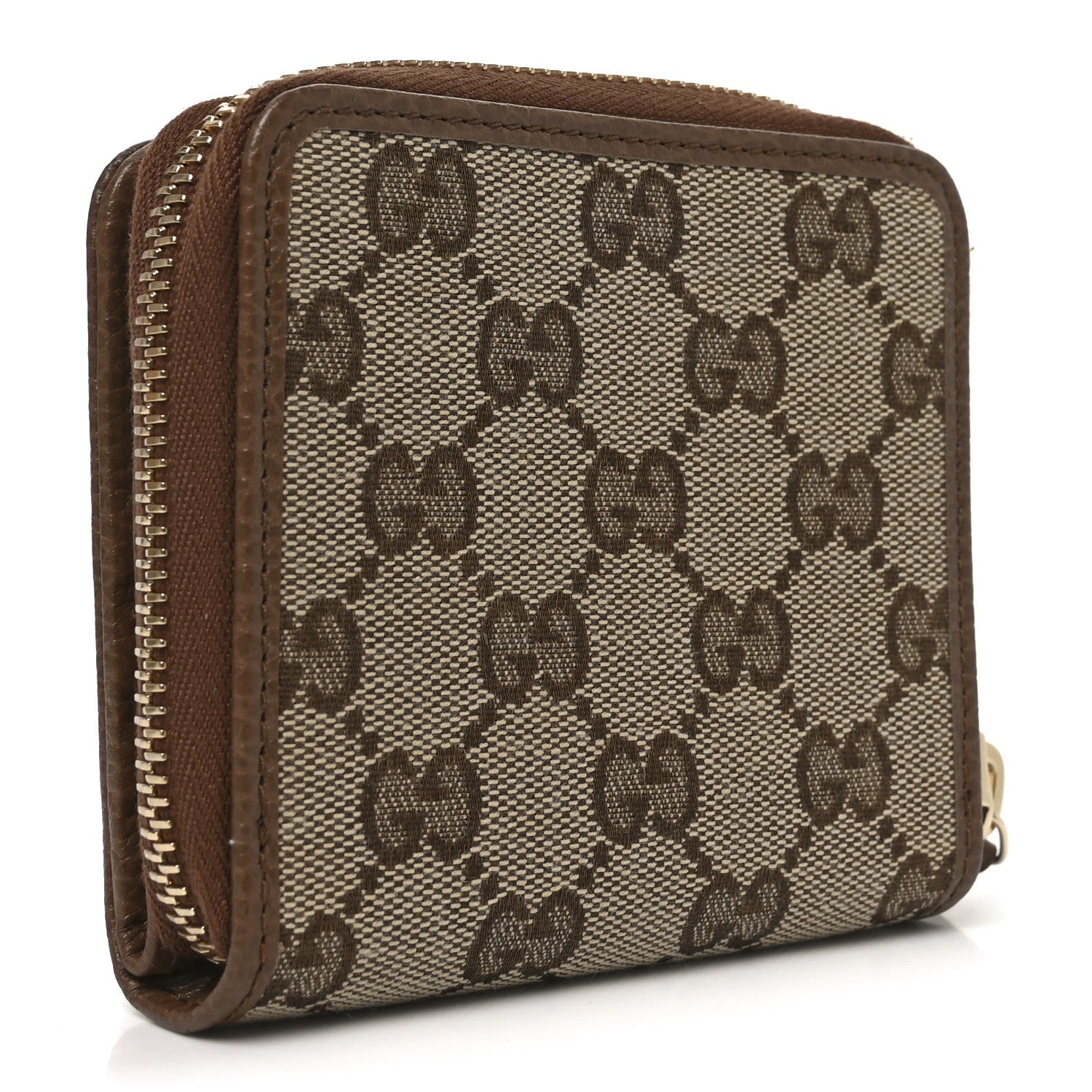 Gucci Monogram Dollar Calfskin Zip Around French Wallet Beige Ebony Tabacco 2 of 8