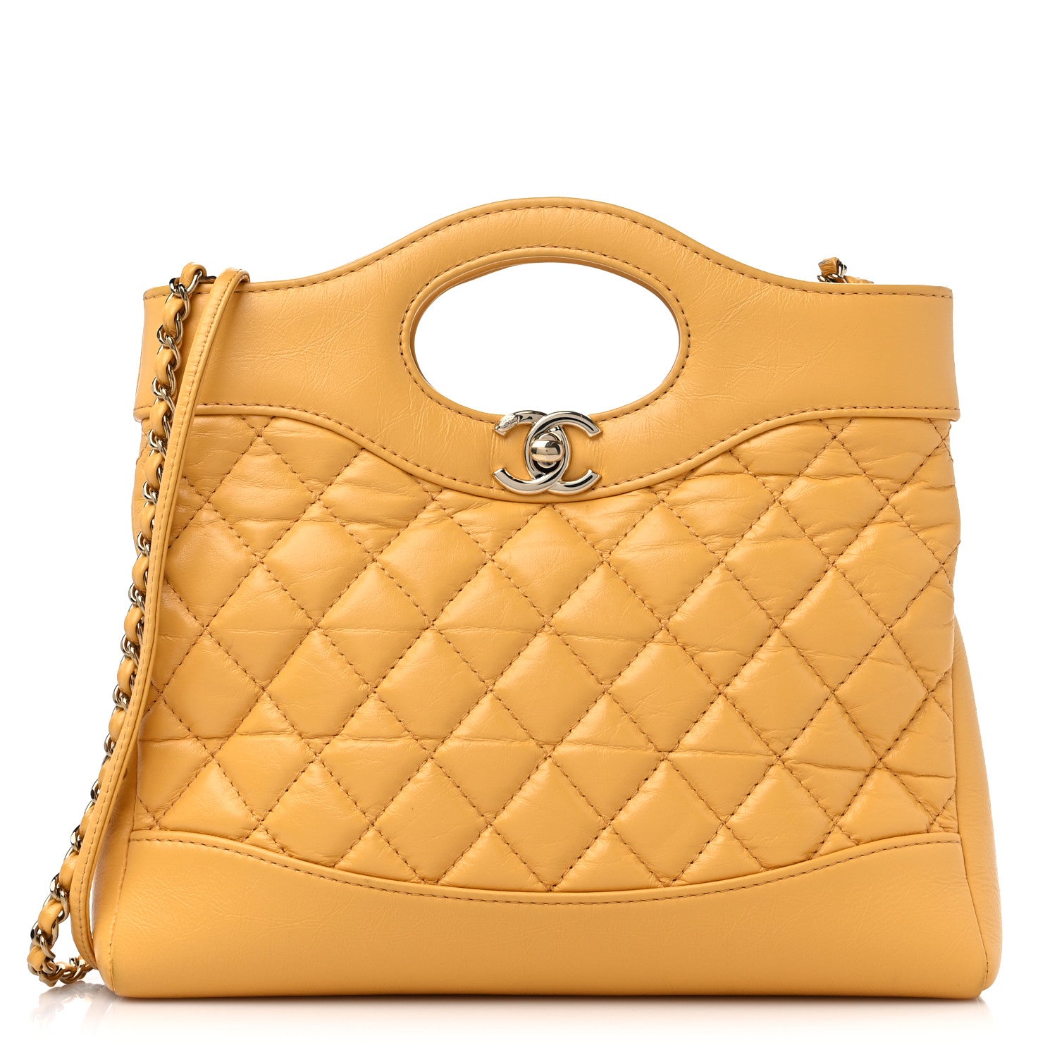 Chanel Shiny Crumpled Calfskin Quilted Mini 31 Shopping Bag Yellow 1 of 12