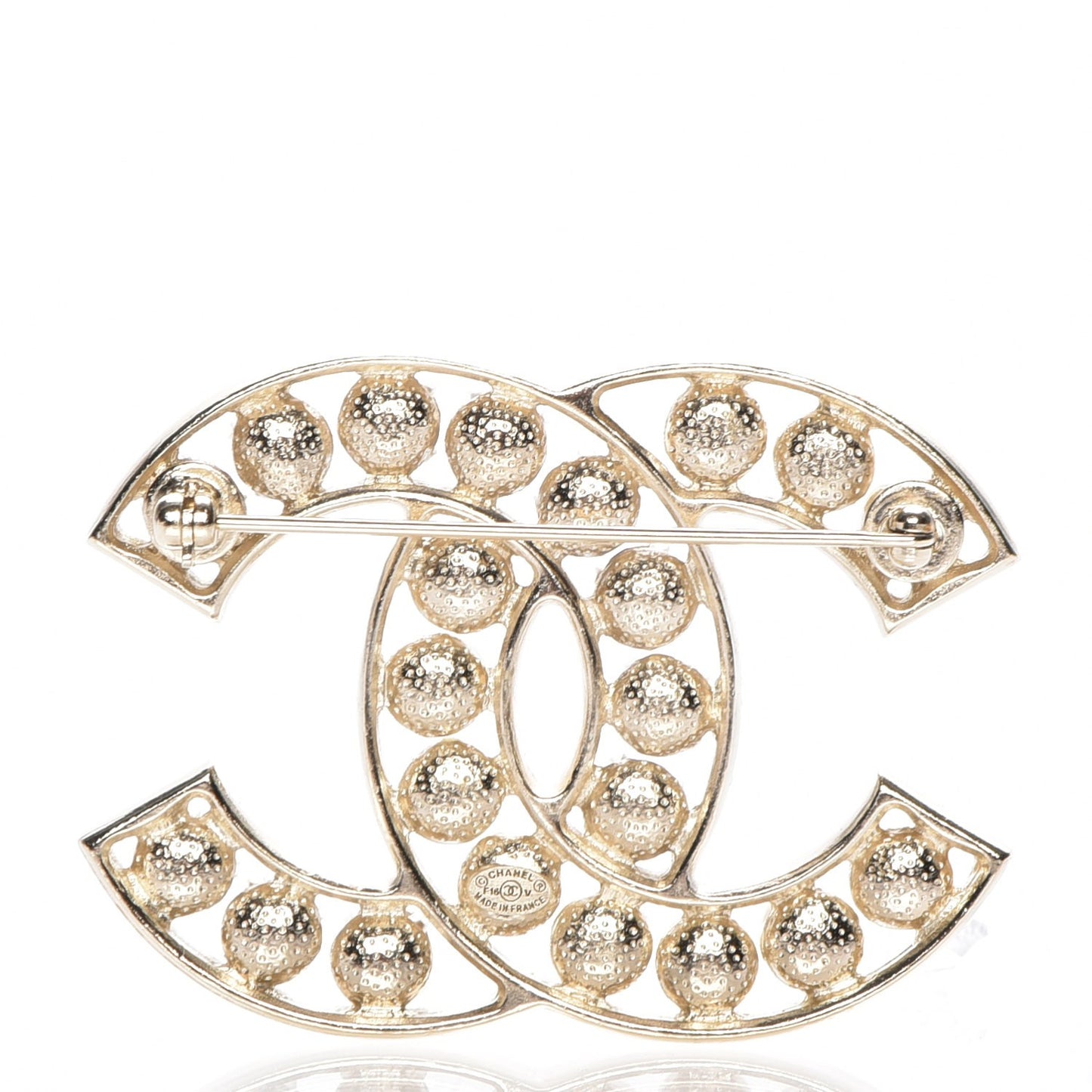 Pearl Crystal CC Brooch Gold