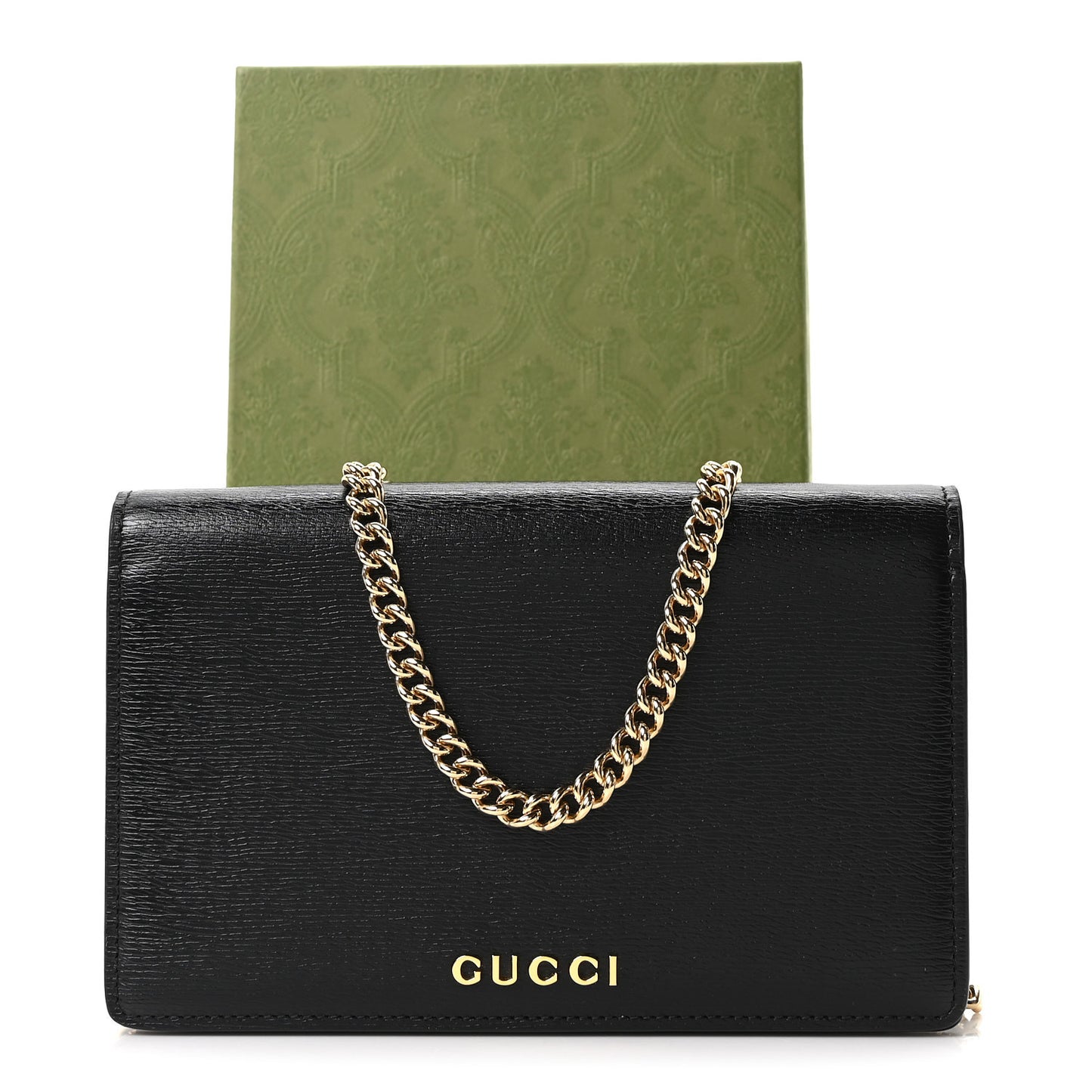 Textured Calfskin Script Logo Wallet On Chain Black