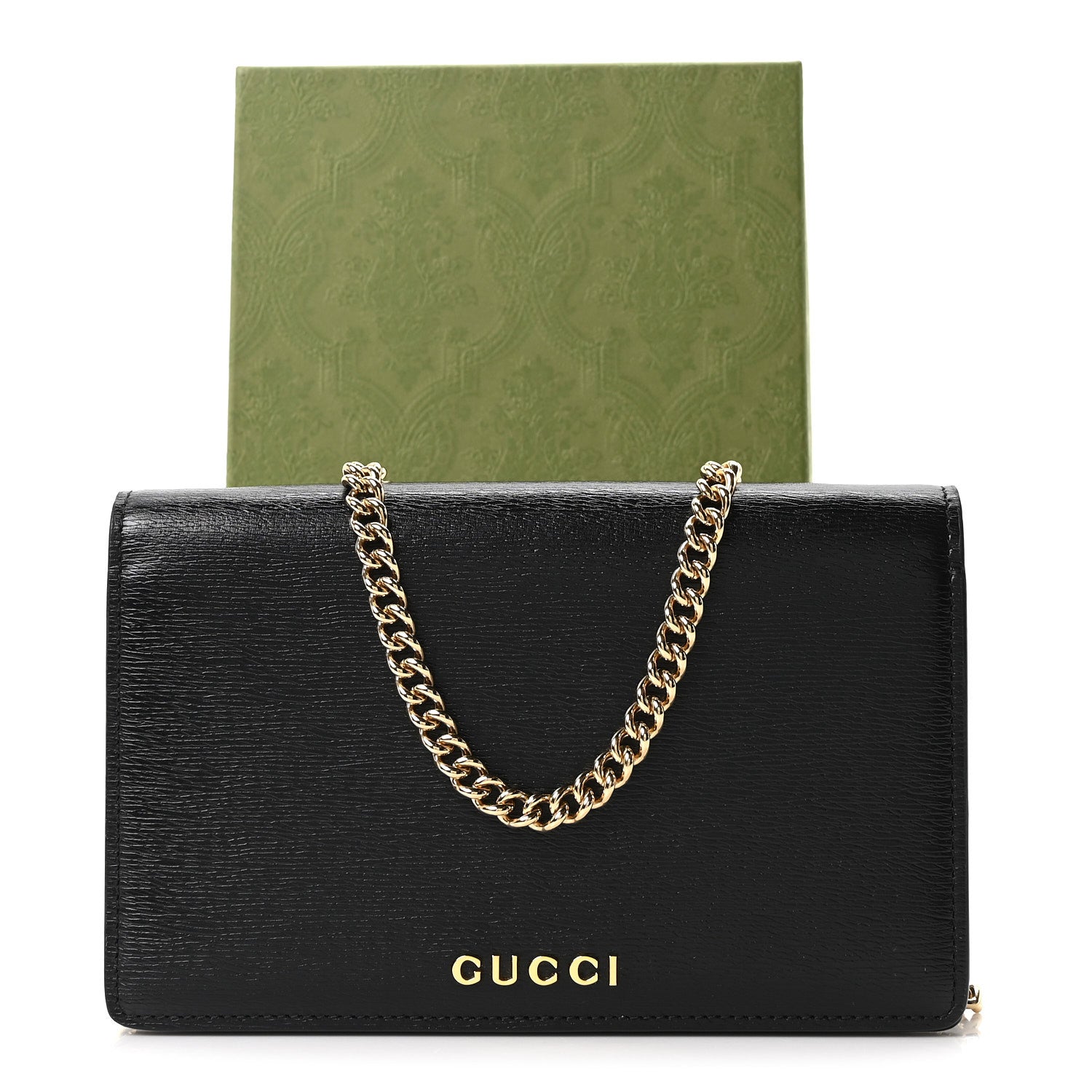 Gucci Textured Calfskin Script Logo Wallet On Chain Black 9 of 9