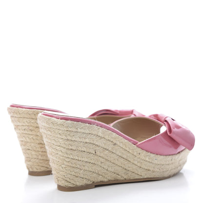 Valentino Garavani Patent Mena Bow Espadrille Wedges 37 Pink Rose 4 of 9