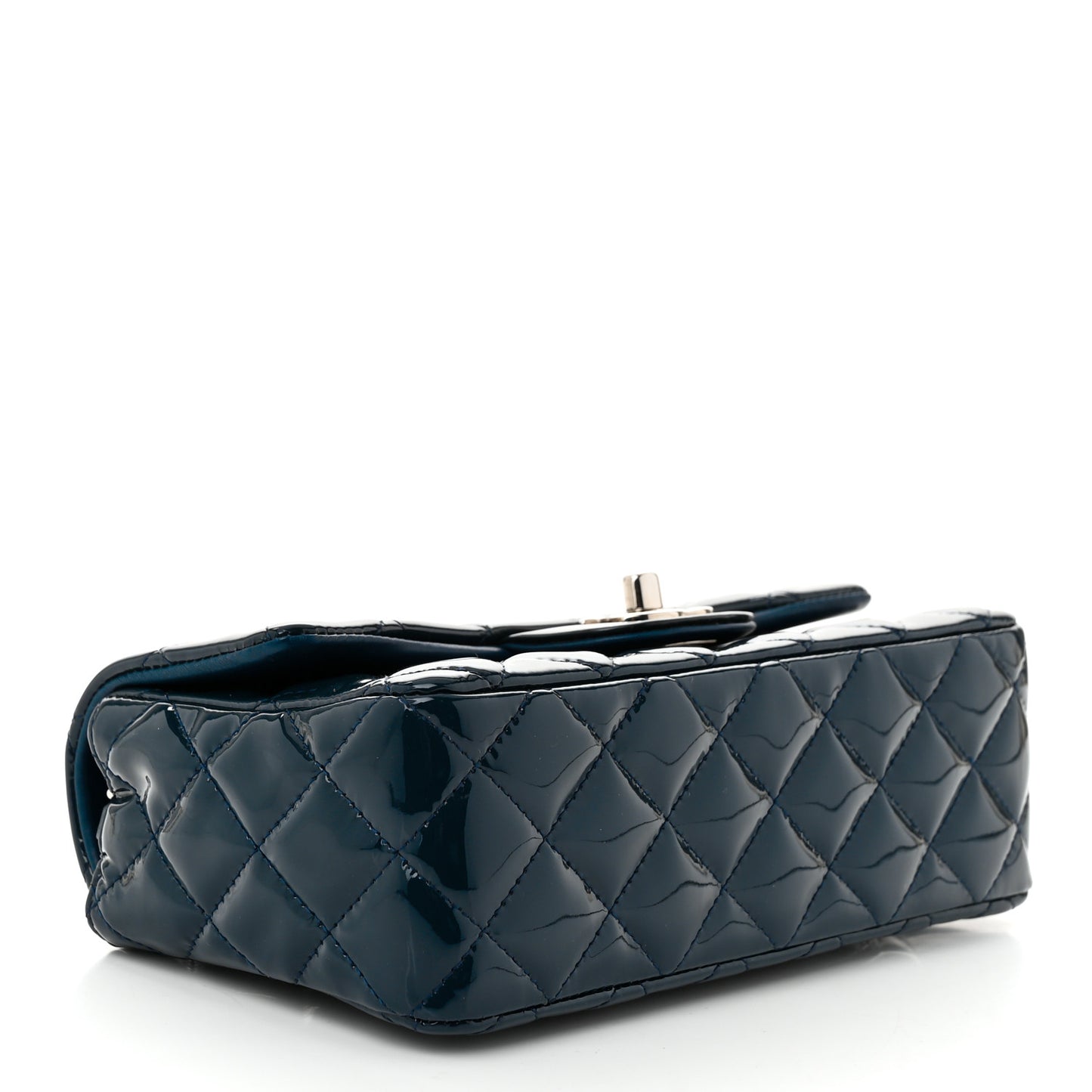 Patent Calfskin Quilted Mini Rectangular Flap Navy Blue