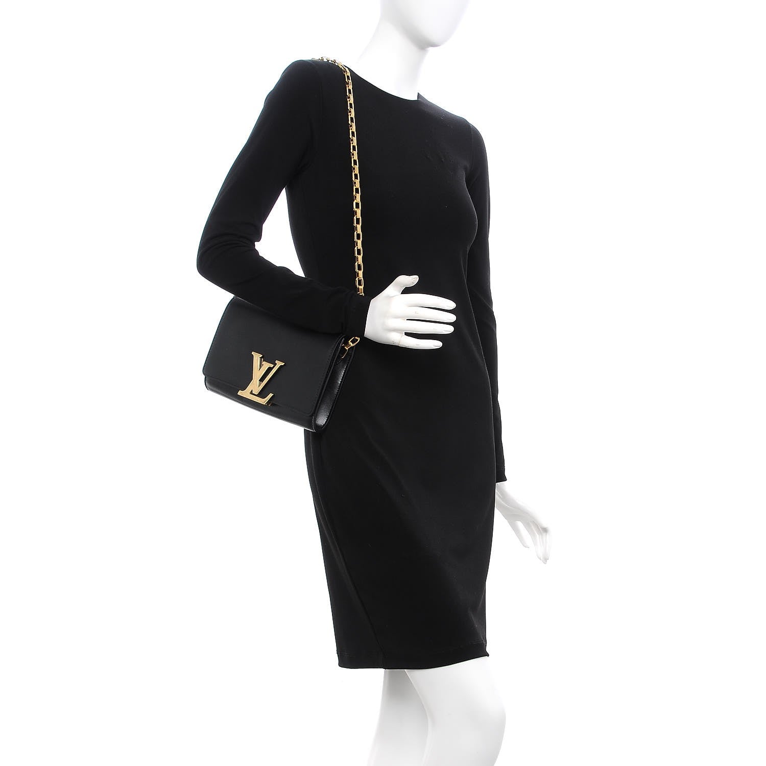 Louis Vuitton Calfskin Chain Louise GM Black 2 of 7