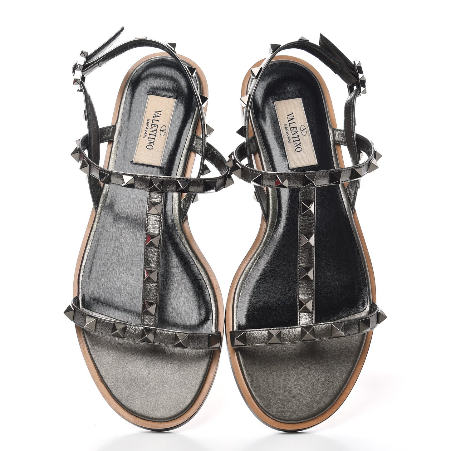 Metallic Nappa Rockstud T-Strap Slingback Flat Sandals 37.5 Rutenio
