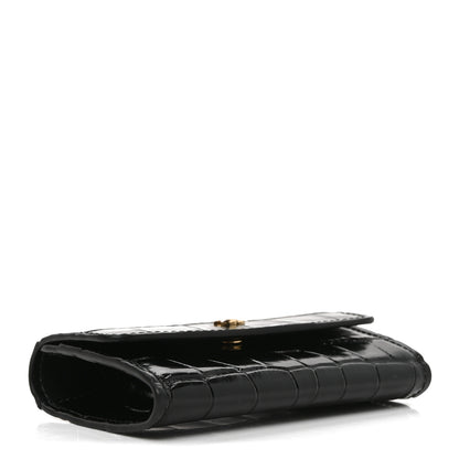 Chanel Calfskin Crocodile Embossed Crococo Flap Card Holder Black 3 of 9