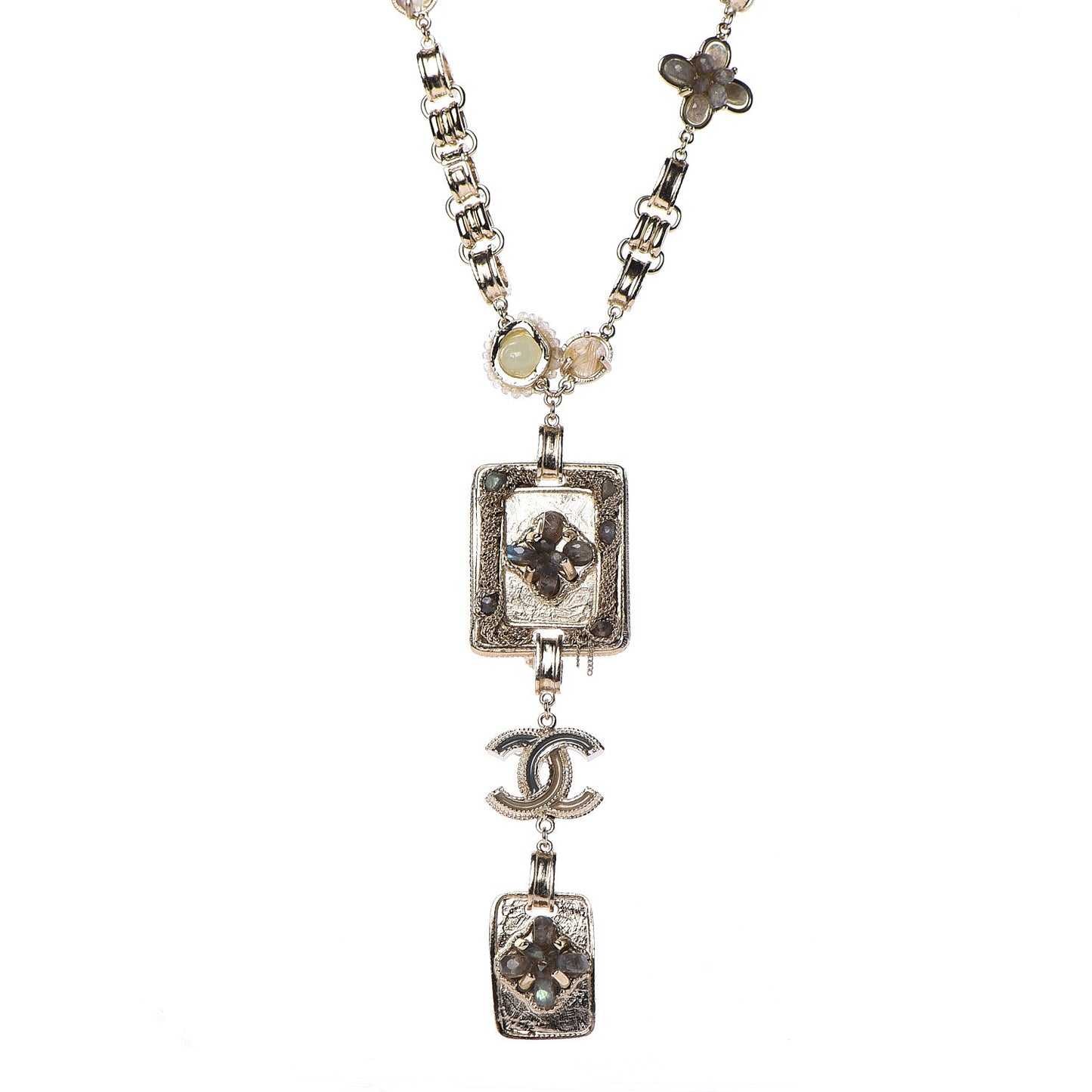 Crystal CC Chain Pendant Necklace Light Gold