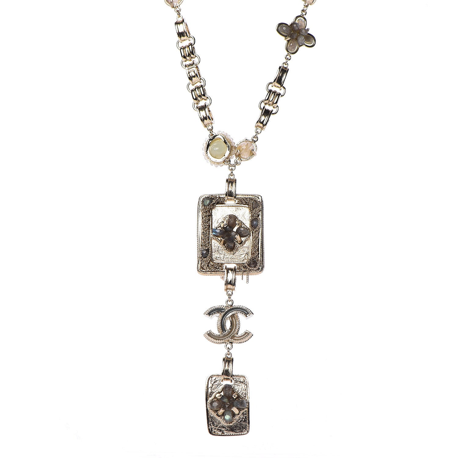 Chanel Crystal CC Chain Pendant Necklace Light Gold 1 of 6