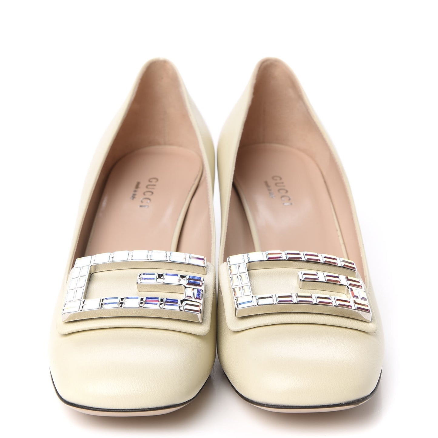 Malaga Kid Crystal Square G Madelyn Mid Heel Loafer Pumps 36.5 White