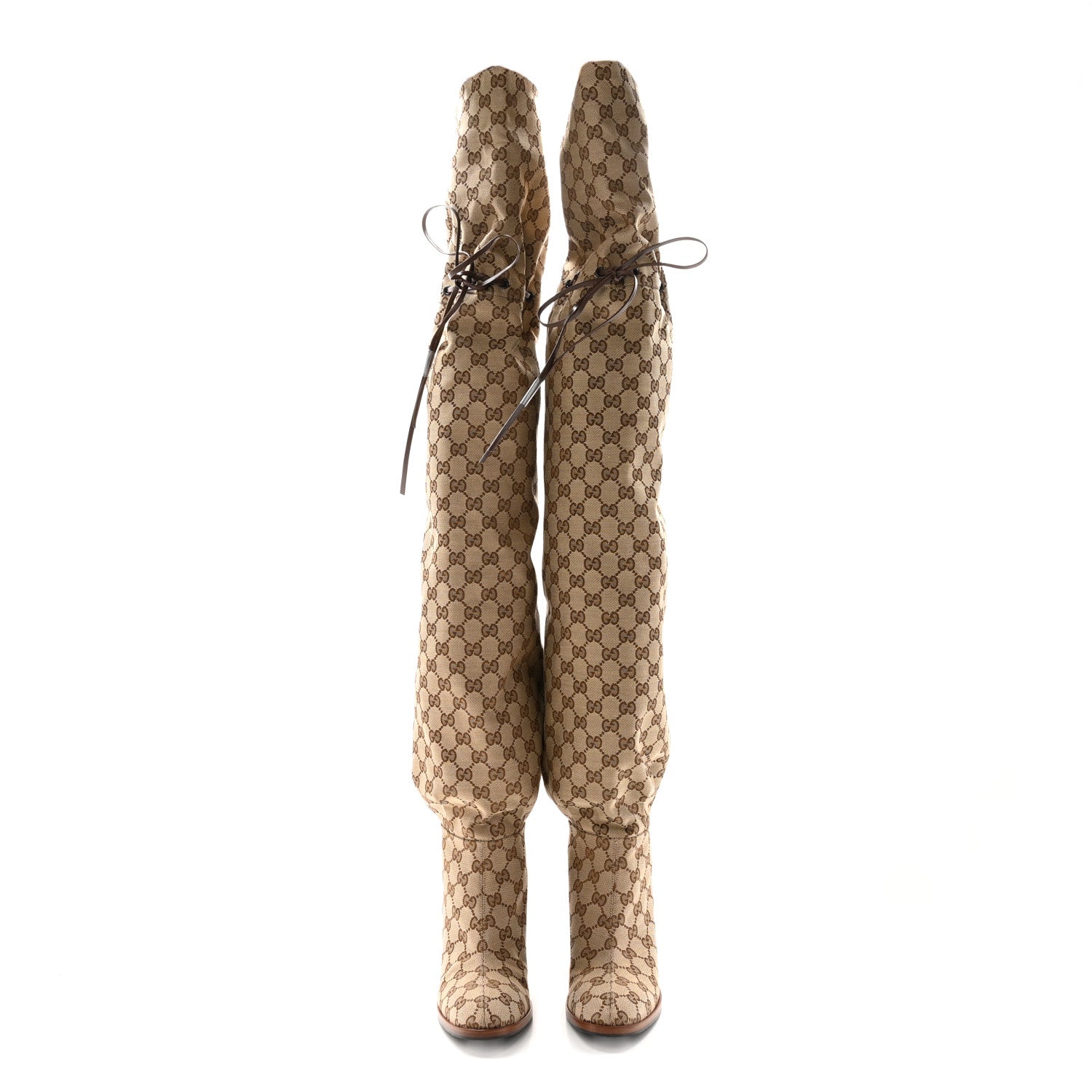 Gucci Monogram Over the Knee Boots 39.5 Beige Ebony 2 of 12