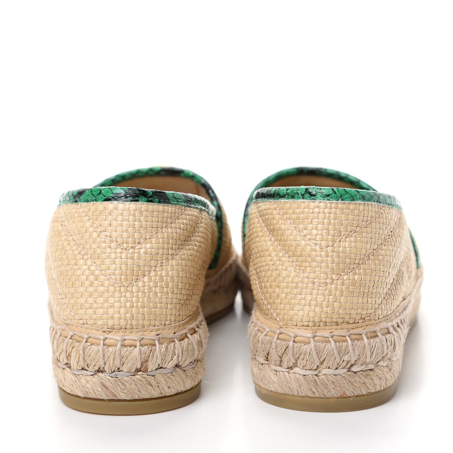 Straw Elaphe Matelasse GG Marmont Espadrilles 35.5 Natural New Shamarock