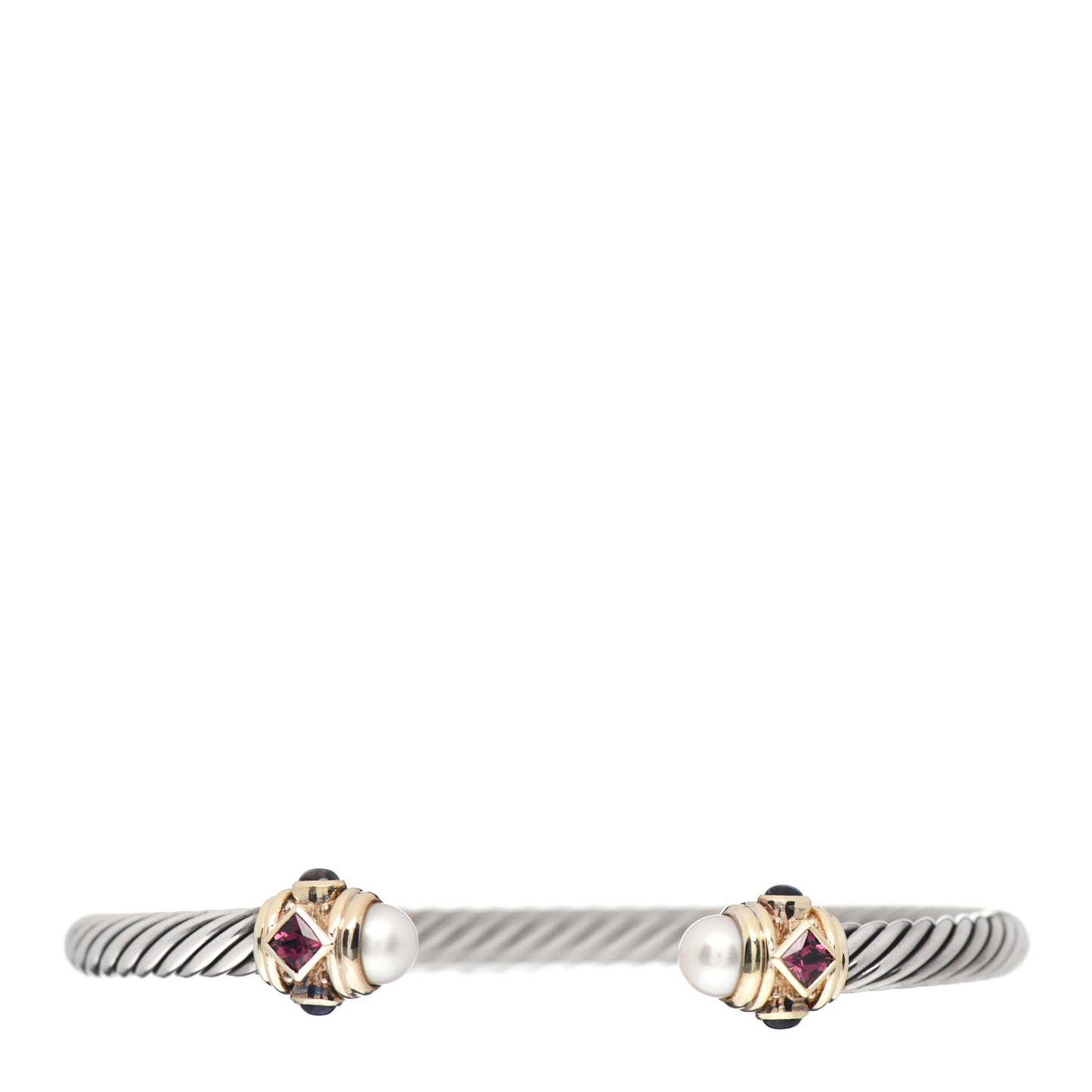 Sterling Silver 14K Yellow Gold Pearl Iolite Rhodolite Garnet 5mm Cable Renaissance Bracelet