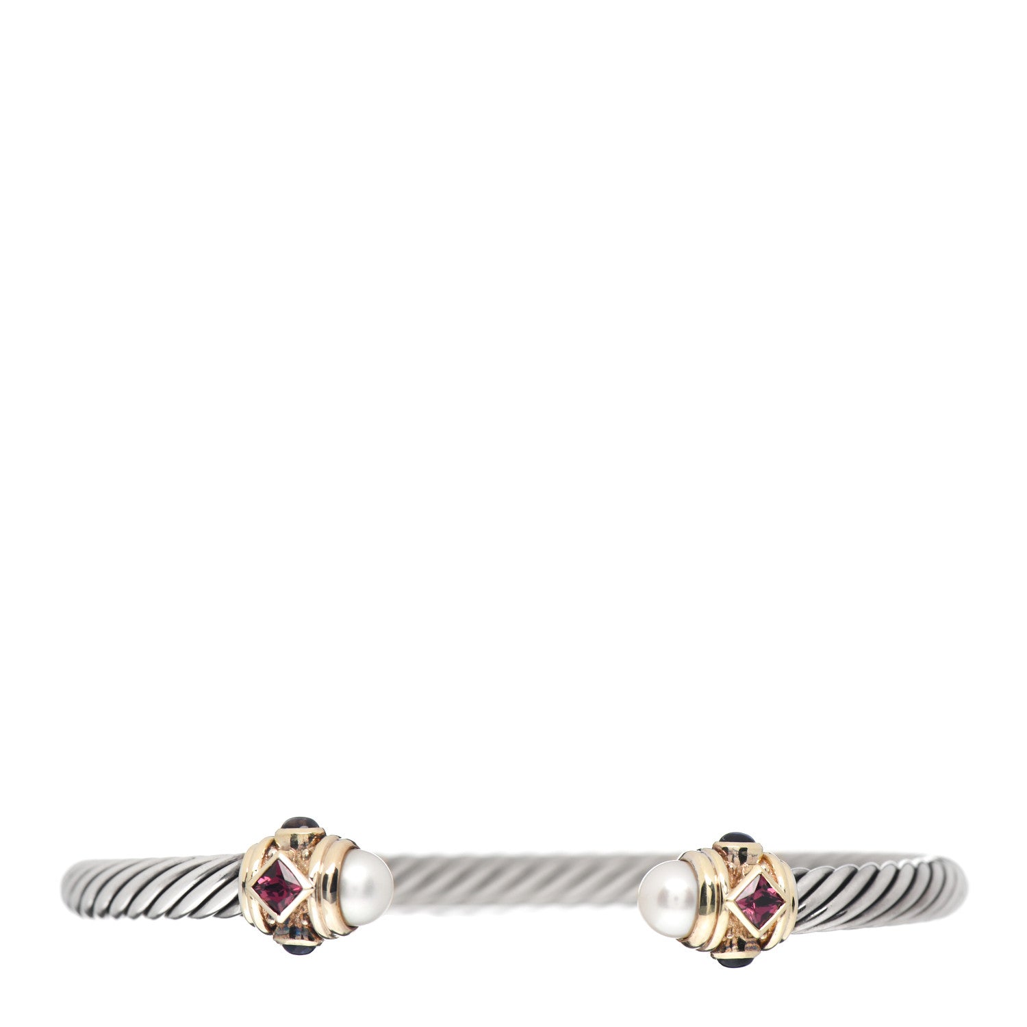 David Yurman Sterling Silver 14K Yellow Gold Pearl Iolite Rhodolite Garnet 5mm Cable Renaissance Bracelet 1 of 4