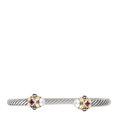 David Yurman Sterling Silver 14K Yellow Gold Pearl Iolite Rhodolite Garnet 5mm Cable Renaissance Bracelet 1 of 4