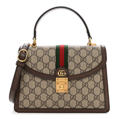 Gucci GG Supreme Monogram Textured Dollar Calfskin Web Small Ophidia Padlock Top Handle Bag Beige Ebony New Acero 1 of 11