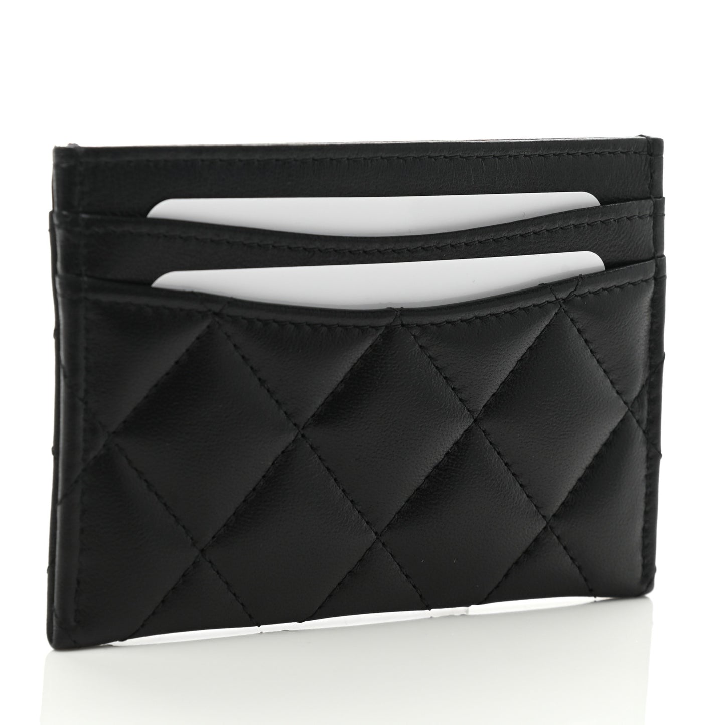 Lambskin Quilted Card Holder Black