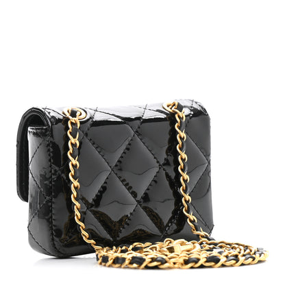 Chanel Patent Quilted Enamel Chain Mini Flap Belt Bag Black 2 of 11