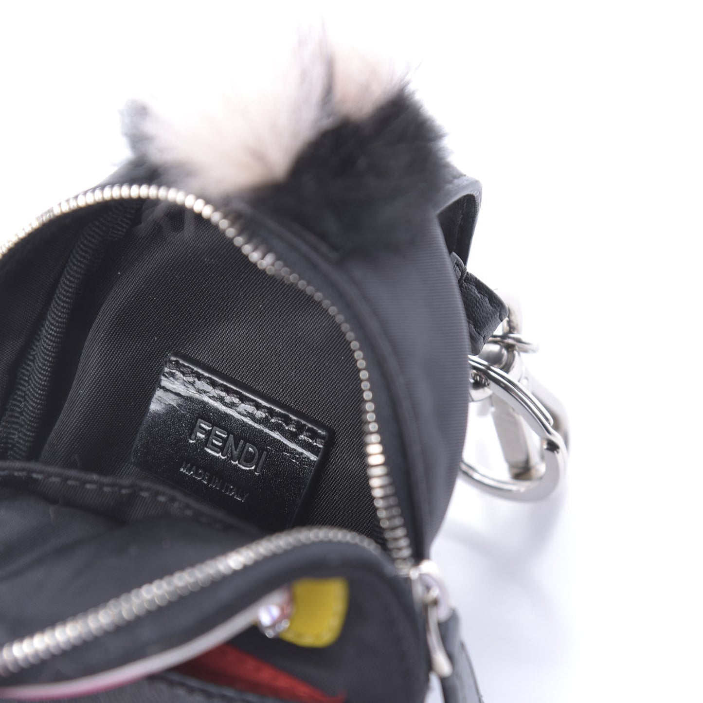 Nylon Shiny Nappa Nutria Fox Fur Monster Eyes Mini Backpack Charm Black Multicolor