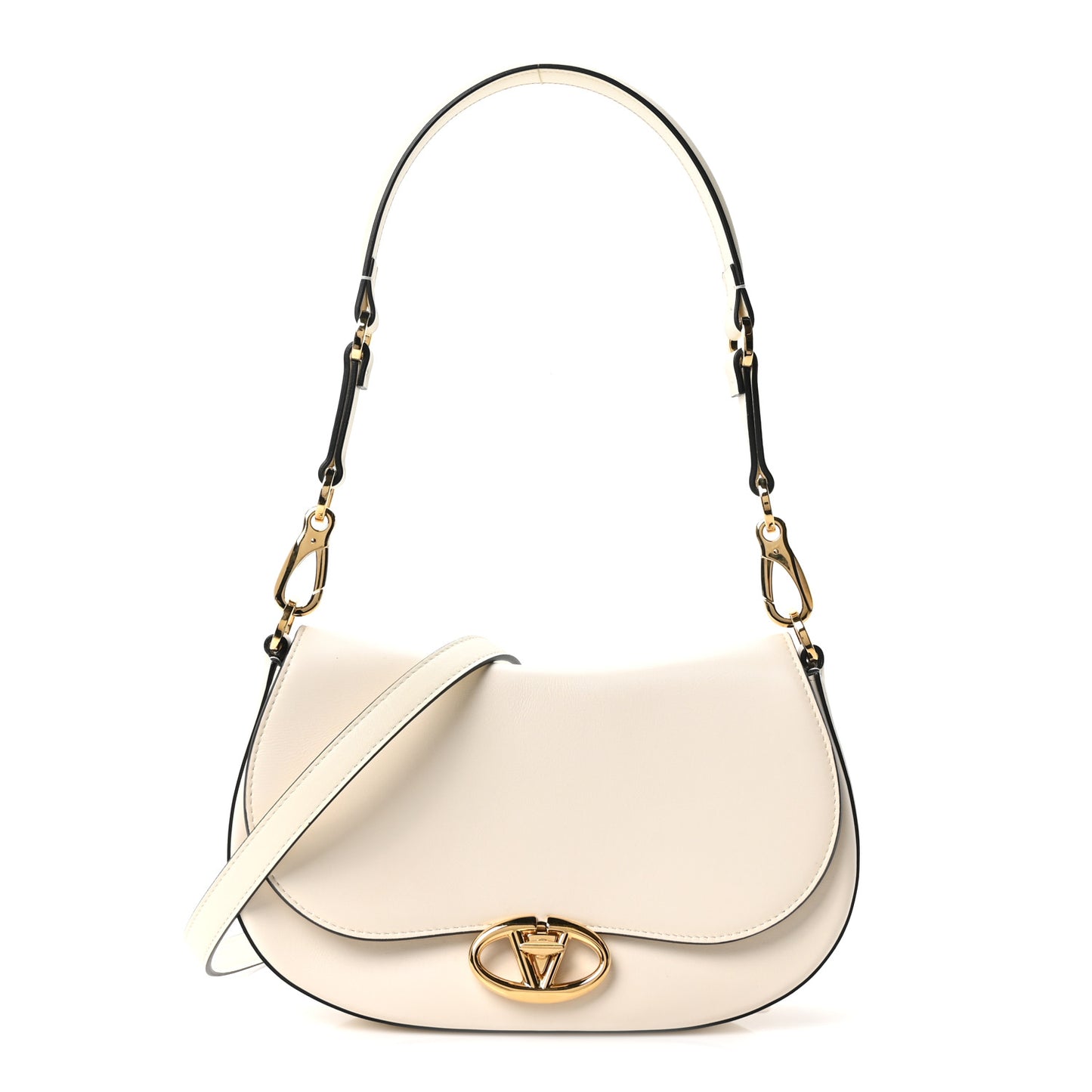 Calfskin Ohval Foldover Shoulder Bag White