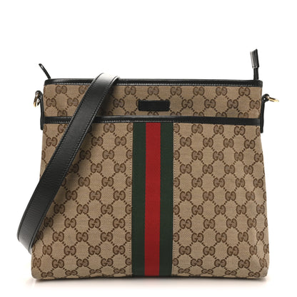 Gucci GG Monogram Web Flat Messenger Bag Black 1 of 10