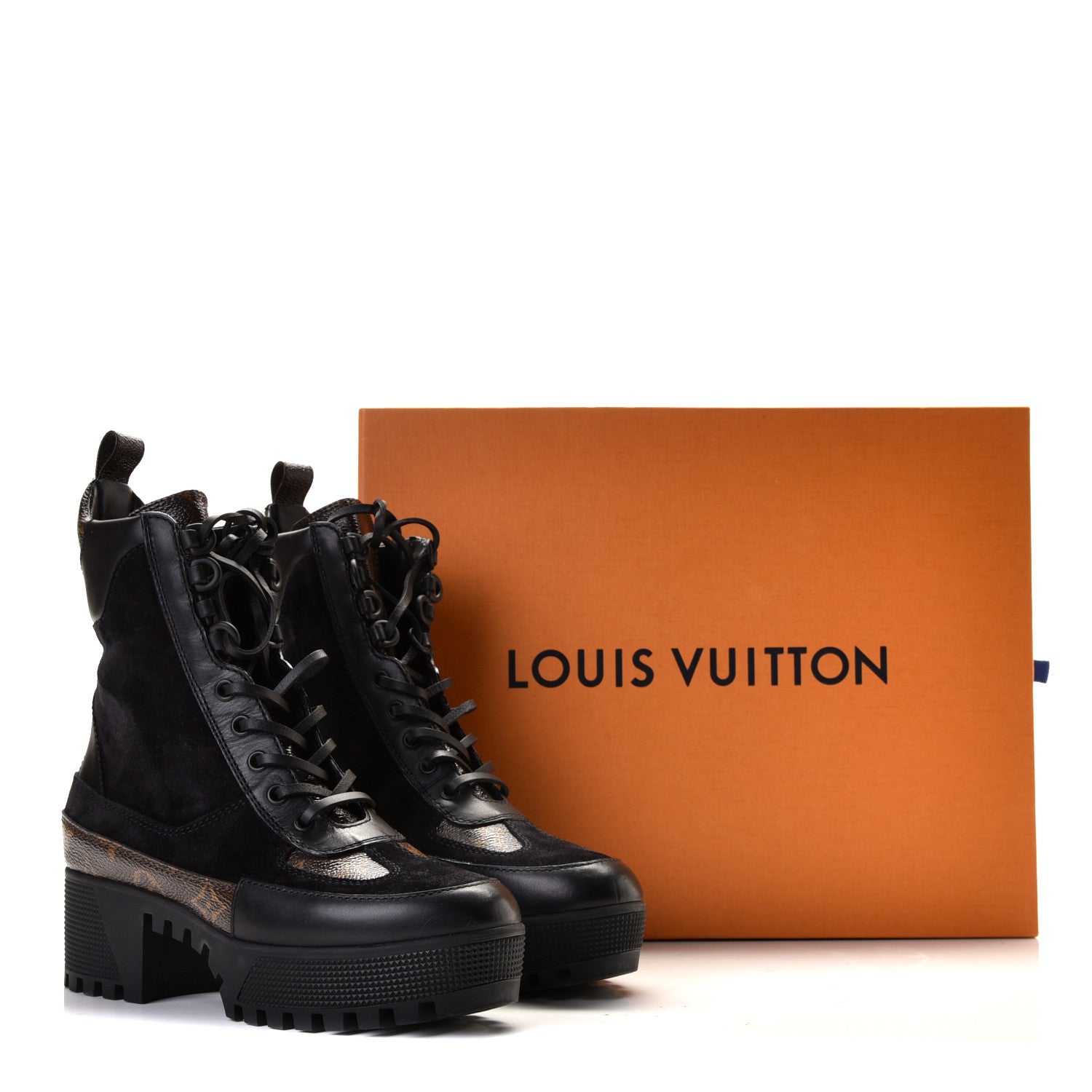 Louis Vuitton Suede Calfskin Monogram Laureate Platform Desert Boots 36 Black 9 of 9