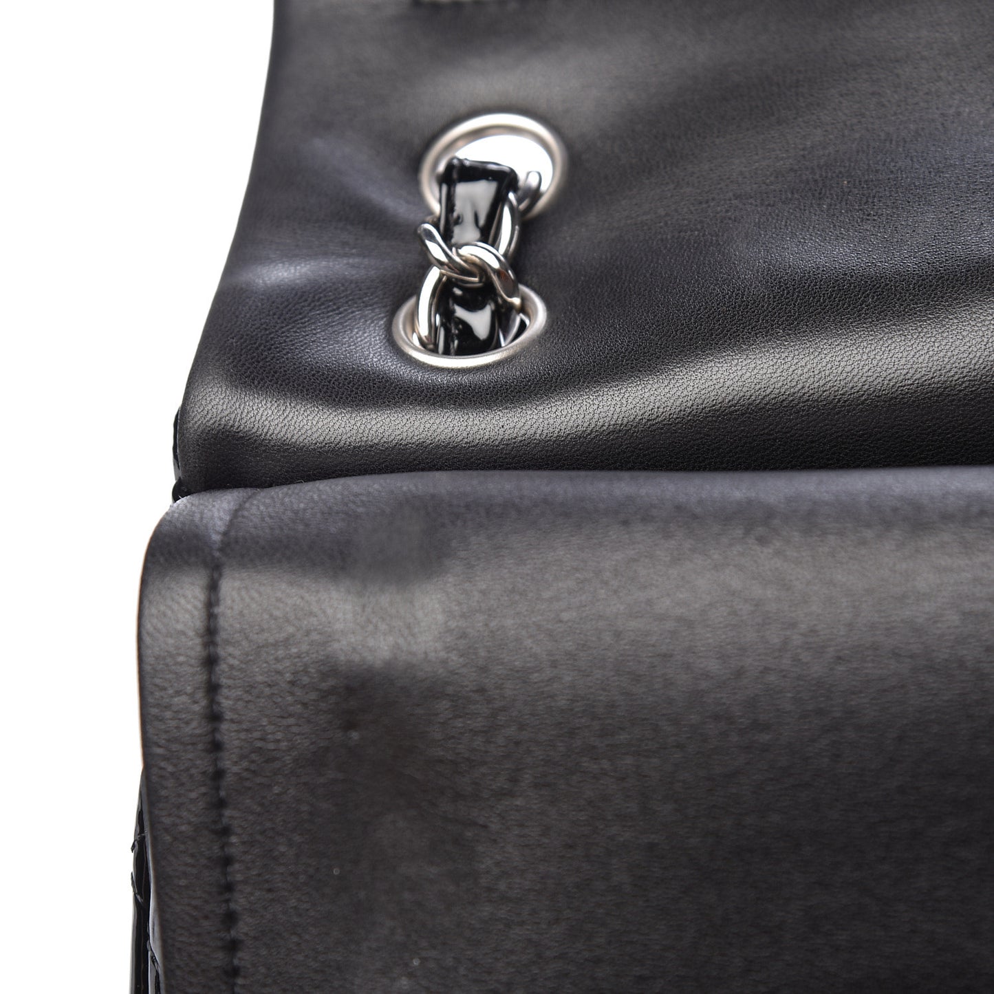 Patent Quilted Jumbo Double Flap Black