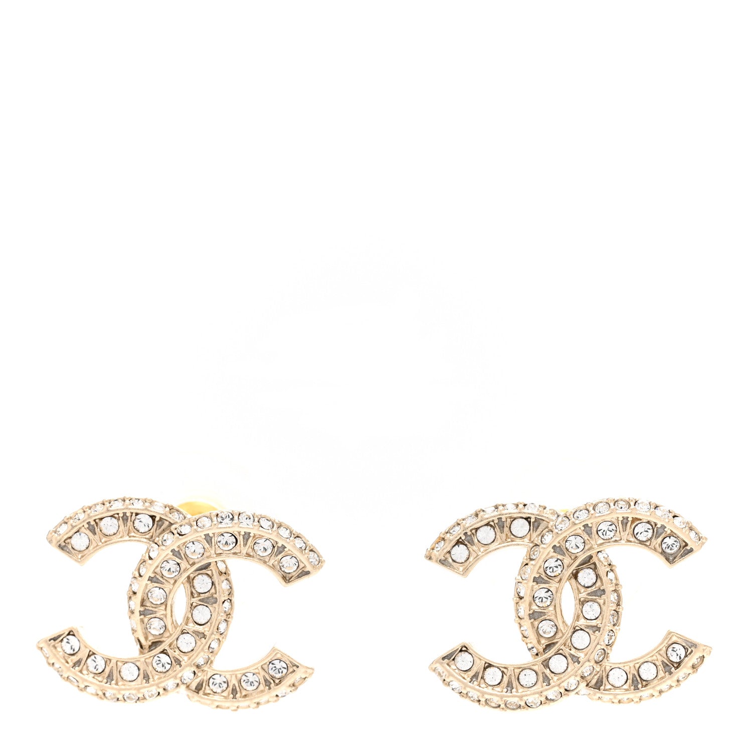 Chanel Crystal Timeless CC Earrings Light Gold 1 of 4