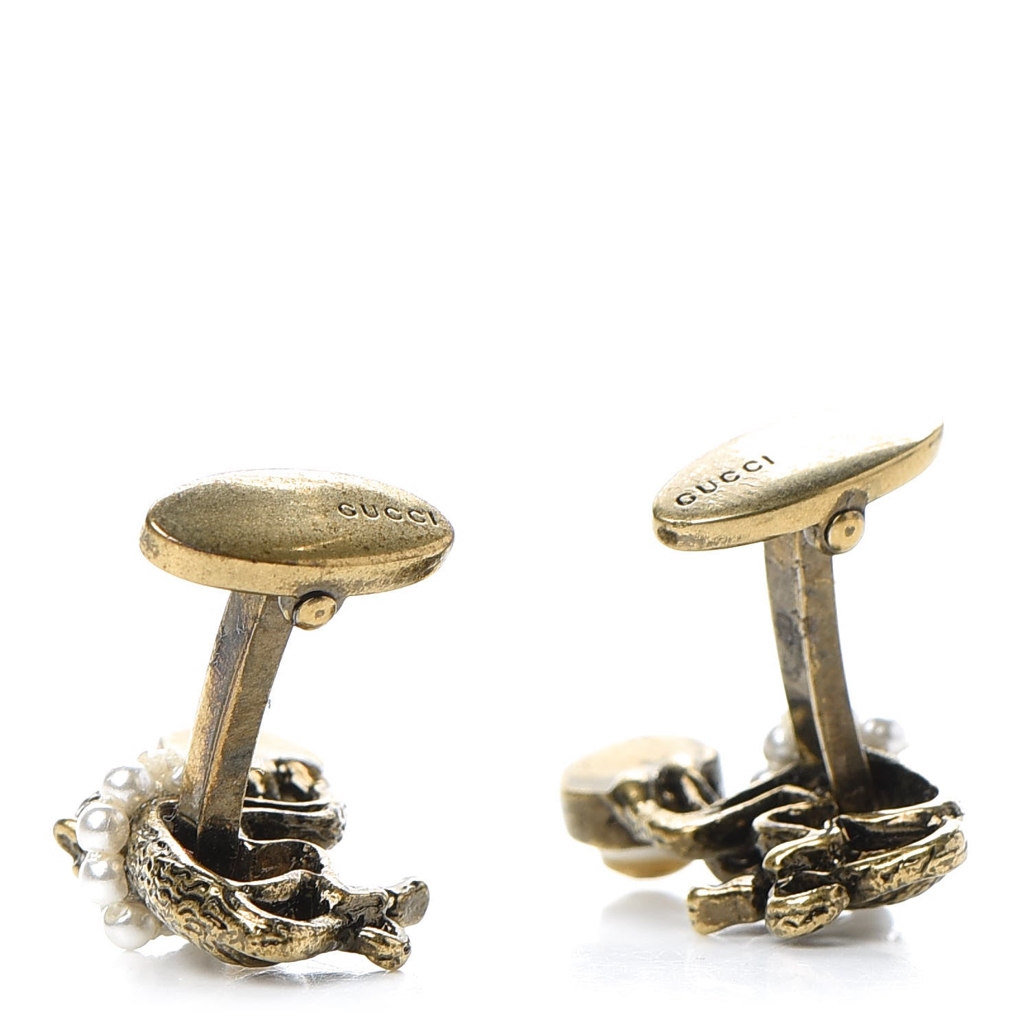 Gucci Metal Pearl Monkey Cufflinks Aged Gold 4 of 5