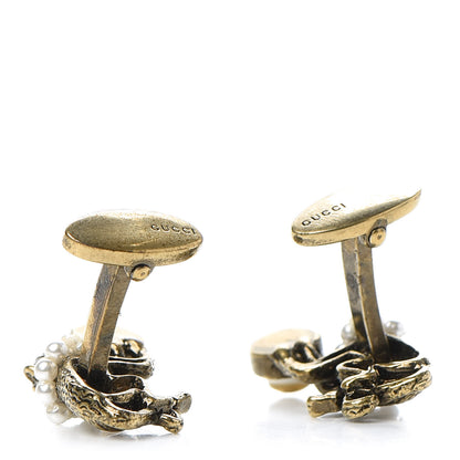 Gucci Metal Pearl Monkey Cufflinks Aged Gold 4 of 5