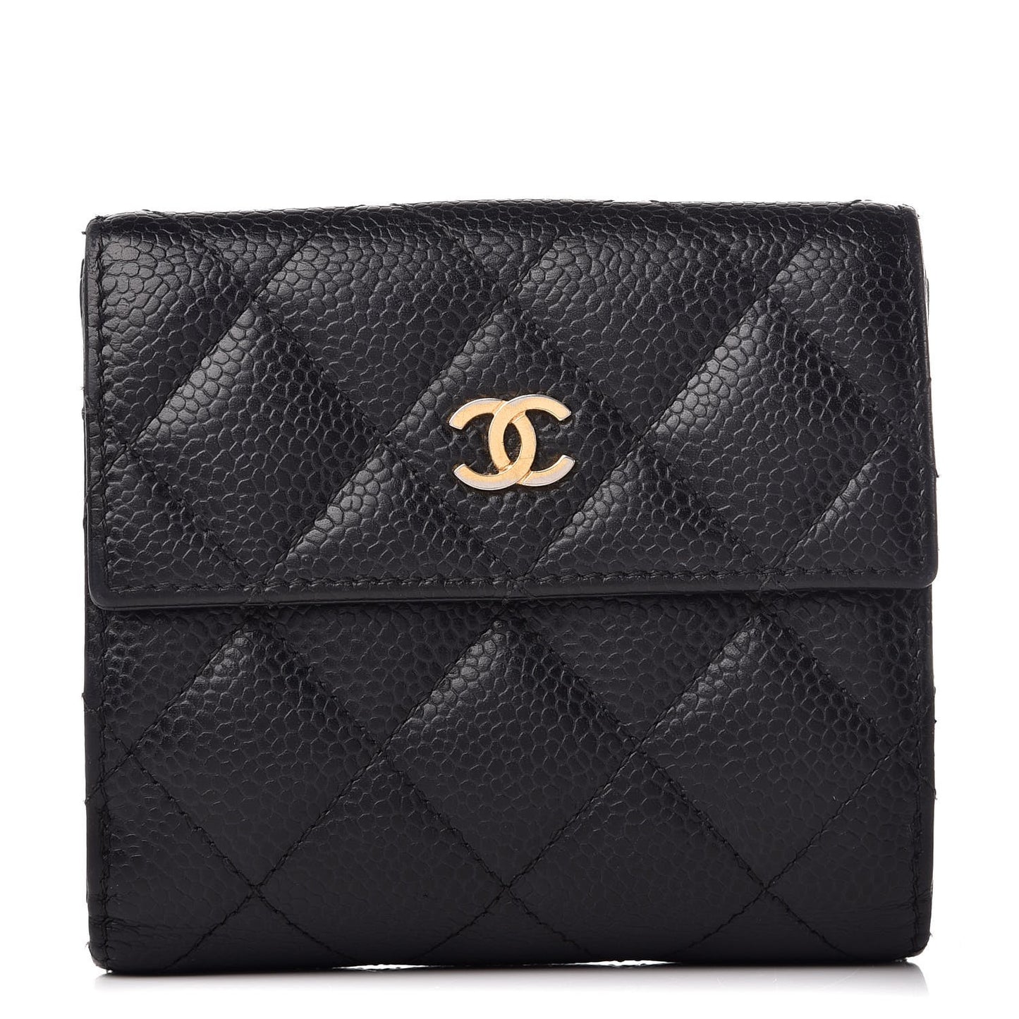 Caviar Quilted Compact French Flap Wallet Black