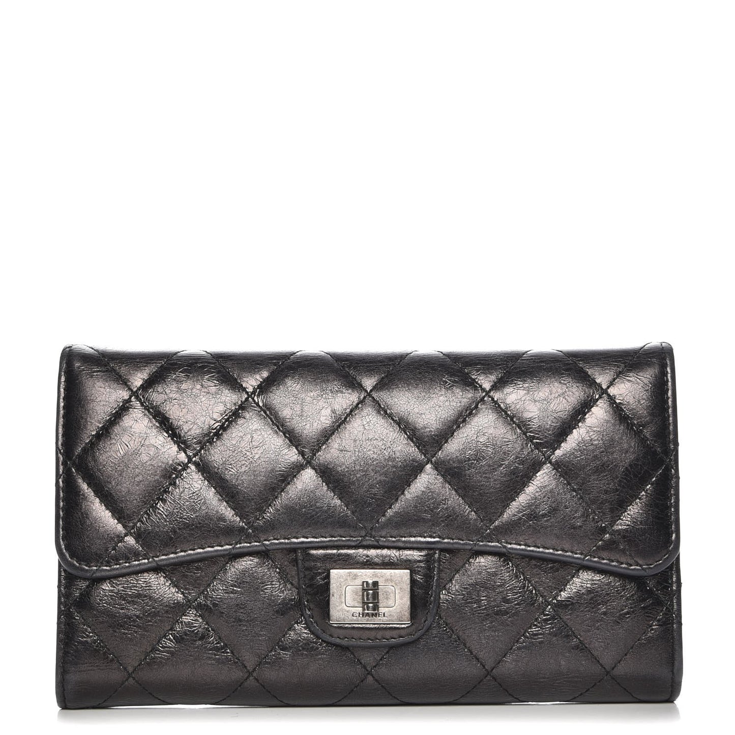 Glazed Calfskin Quilted Reissue Long Flap Wallet Black
