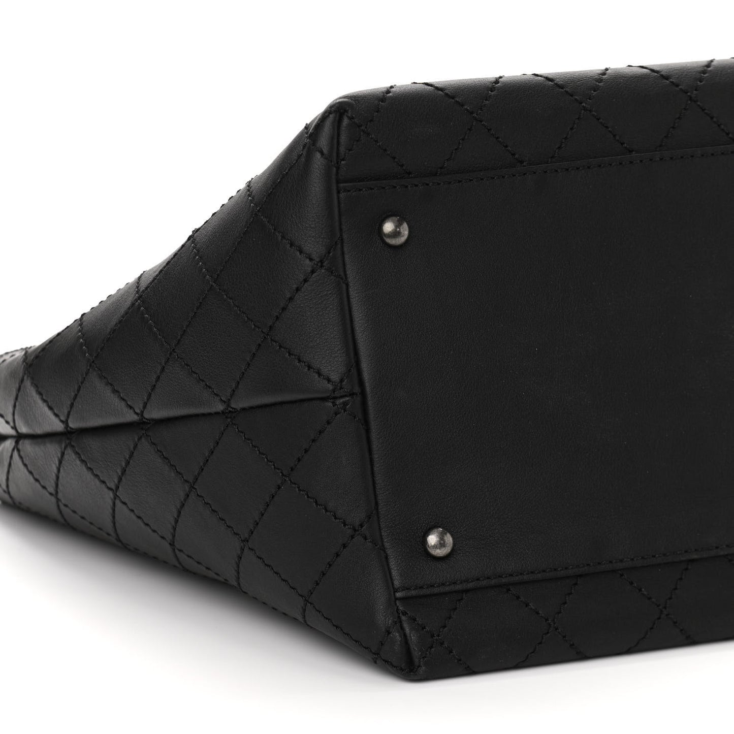 Calfskin Stitched Medium Shopping Tote Black