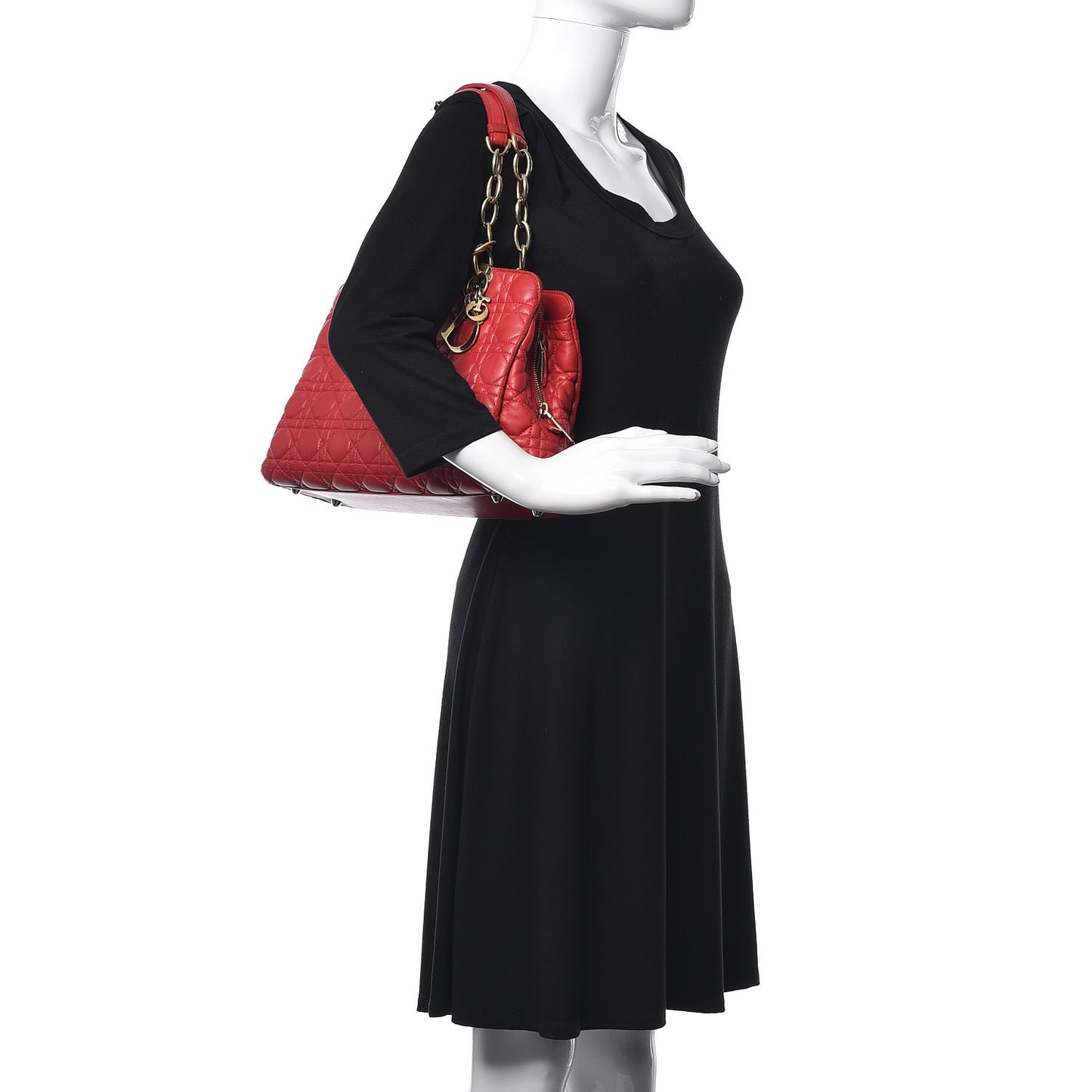 Lambskin Cannage Small Dior Soft Zipped Shopping Tote Red
