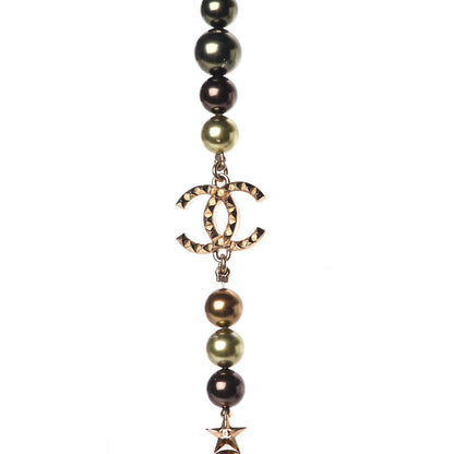 Chanel Pearl Star CC Long Necklace Green Gold 5 of 6