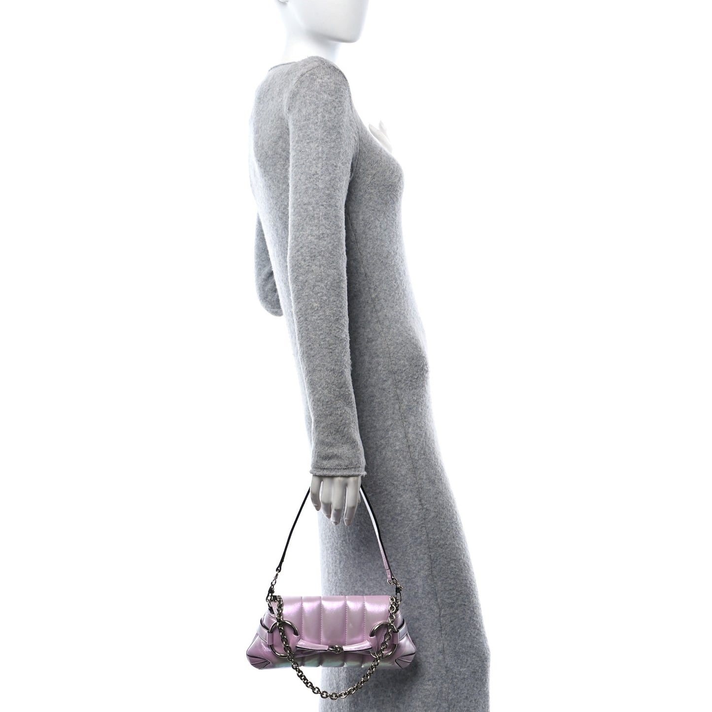 Iridescent Nappa Vertical Matelasse Small Maxi Horsebit Chain Shoulder Bag Escape Pink